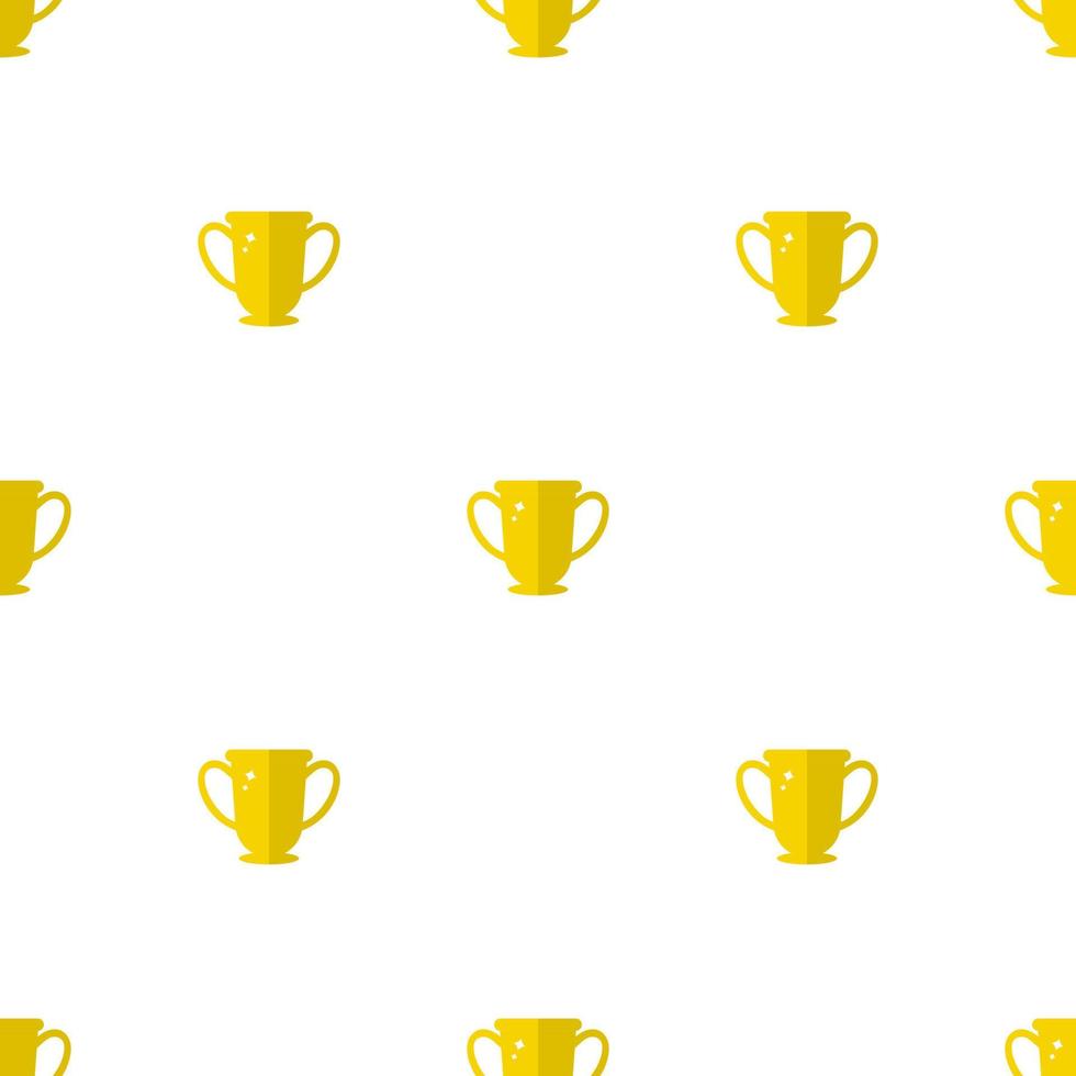 Seamless pattern with winner trophy cup icon. First place. Flat golden trophy isolated on white background. Vector illustration for design, web, wrapping paper, fabric, wallpaper.