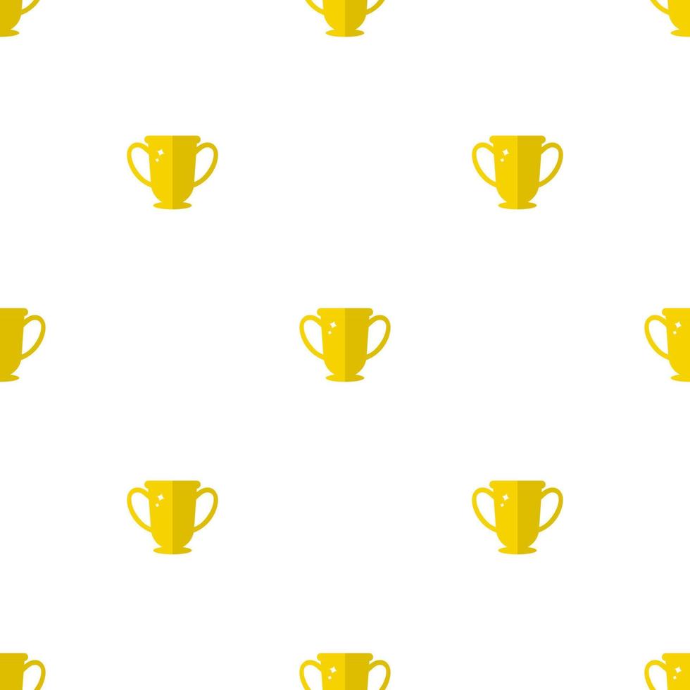 patrón sin costuras con el icono de la copa del trofeo ganador. primer lugar. trofeo de oro plano aislado sobre fondo blanco. ilustración vectorial para diseño, web, papel de envolver, tela, papel tapiz. vector