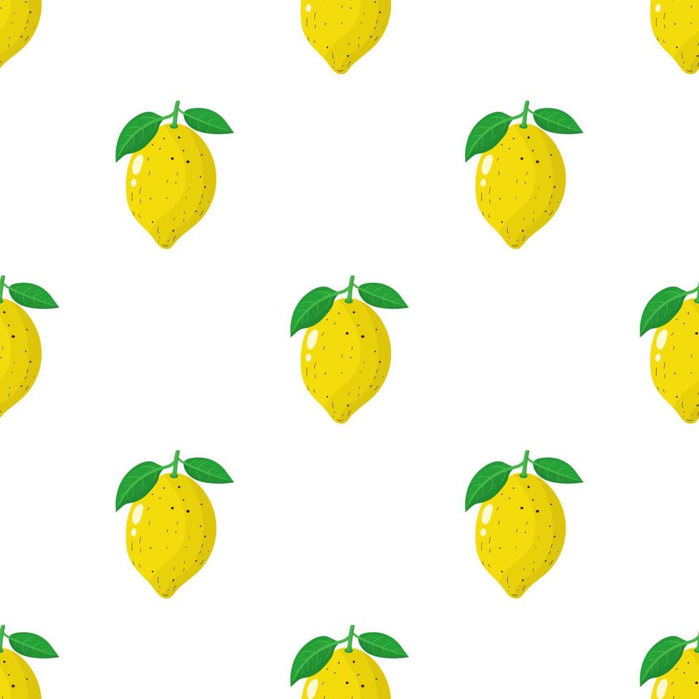 Seamless pattern with fresh whole lemon fruit on white background. Vector illustration for design, web, wrapping paper, fabric, wallpaper