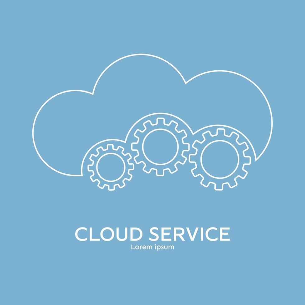 Cloud service logo template. Line style icon of cloud with gears. Online repair service concept. Clean and modern vector illustration for design, web.