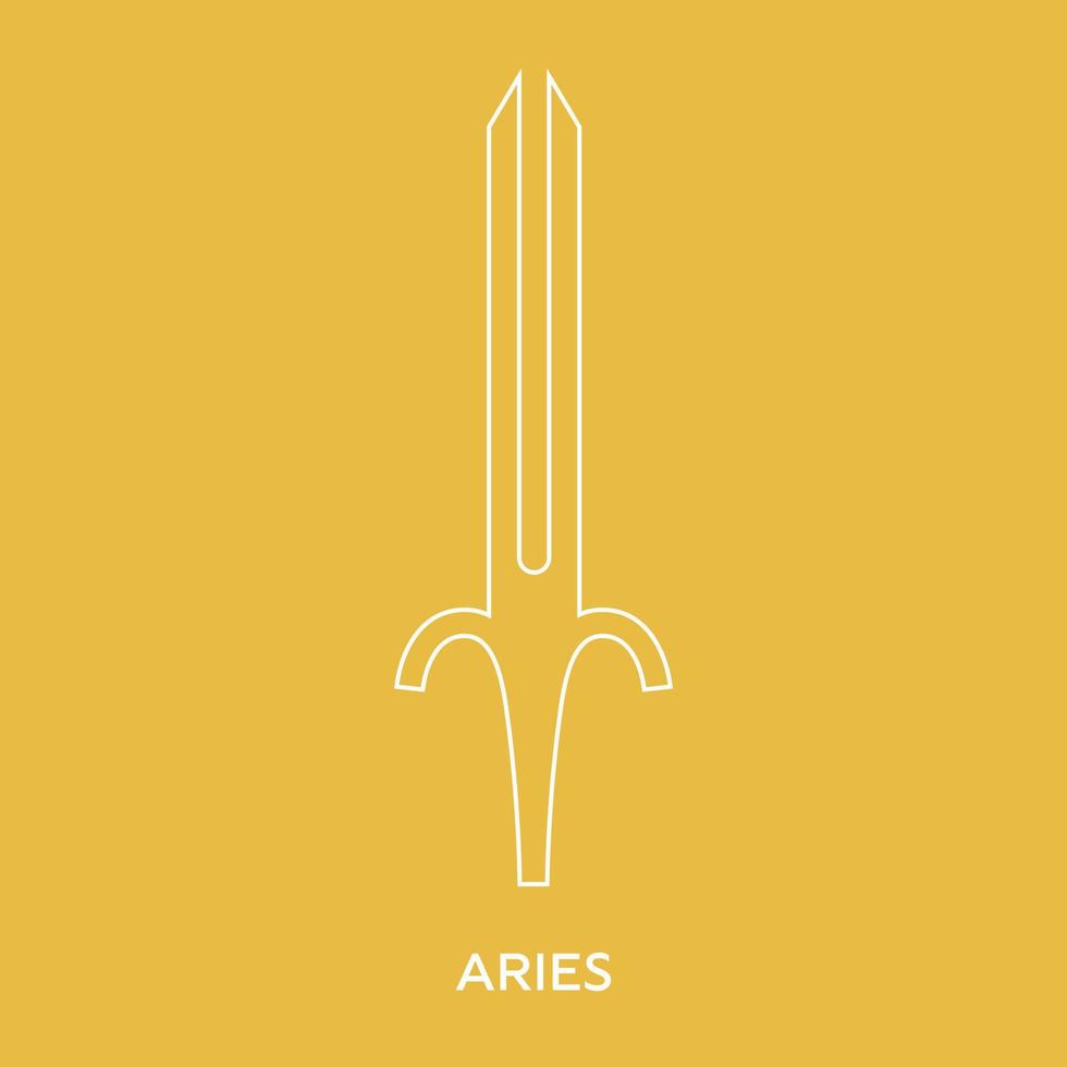 Aries zodiac sign. Line style icon of zodiacal weapon sword. One of 12 zodiac weapons. Astrological, horoscope sign. Clean and modern vector illustration for design, web.