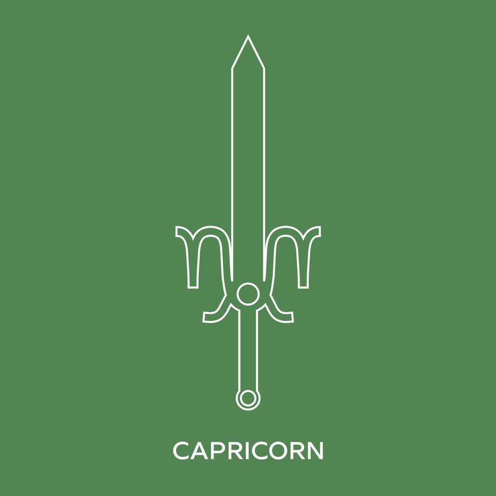 Capricorn zodiac sign. Line style icon of zodiacal weapon sword. One of 12 zodiac weapons. Astrological, horoscope sign. Clean and modern vector illustration for design, web.