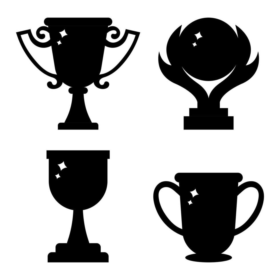 conjunto de iconos de copa de trofeo ganador. silueta negra de premios aislado sobre fondo blanco. ilustración vectorial limpia y moderna para diseño, web. vector