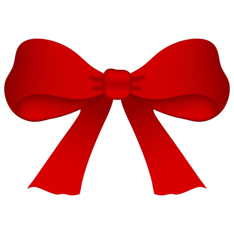 Red bow isolated on white background. Red satin bow with shadow, wrap element template. Vector illustration for your design.