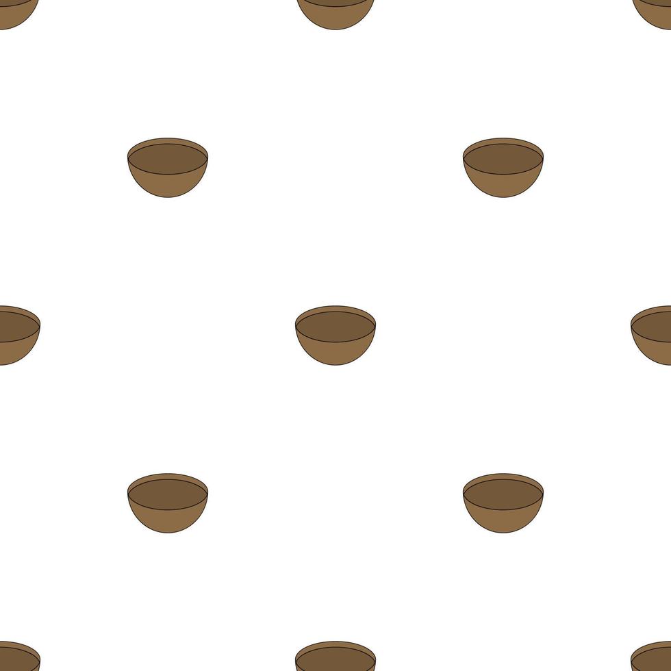 Seamless pattern with wooden bowl on white background. Medieval crockery for adventure. Vector illustration.