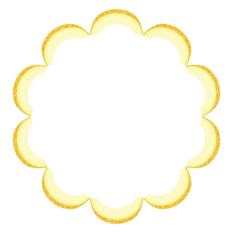 Wreath from yellow honeydew melon with space for text. Cartoon organic sweet food. Summer fruits for healthy lifestyle. Vector illustration for any design.