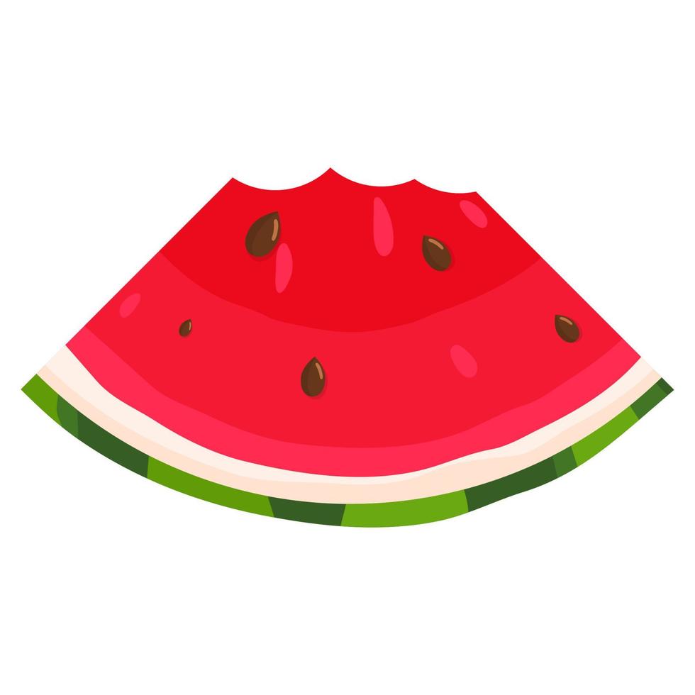 Rebanada de fruta de sandía recién cortada aislada sobre fondo blanco. frutas de verano para un estilo de vida saludable. fruta organica estilo de dibujos animados ilustración vectorial para cualquier diseño. vector
