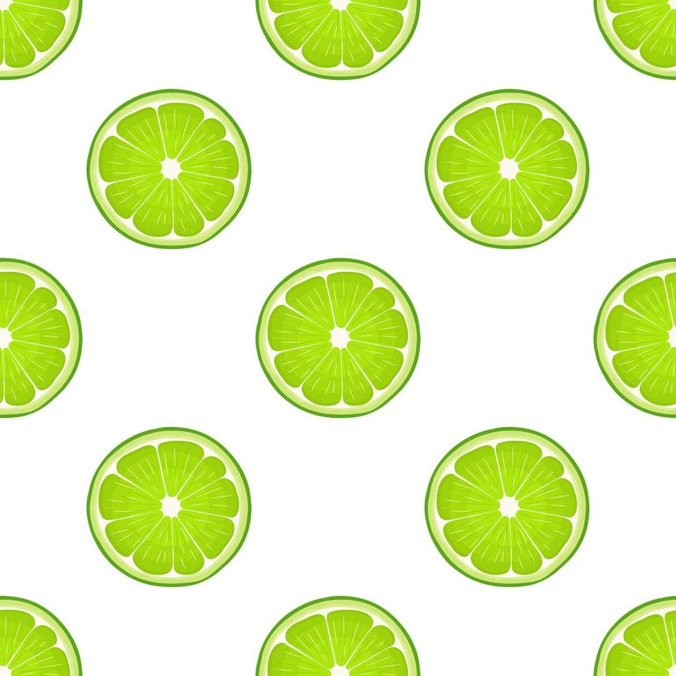 patrón sin costuras con fruta de lima cortada exótica brillante fresca sobre fondo blanco. frutas de verano para un estilo de vida saludable. fruta organica estilo de dibujos animados ilustración vectorial para cualquier diseño. vector