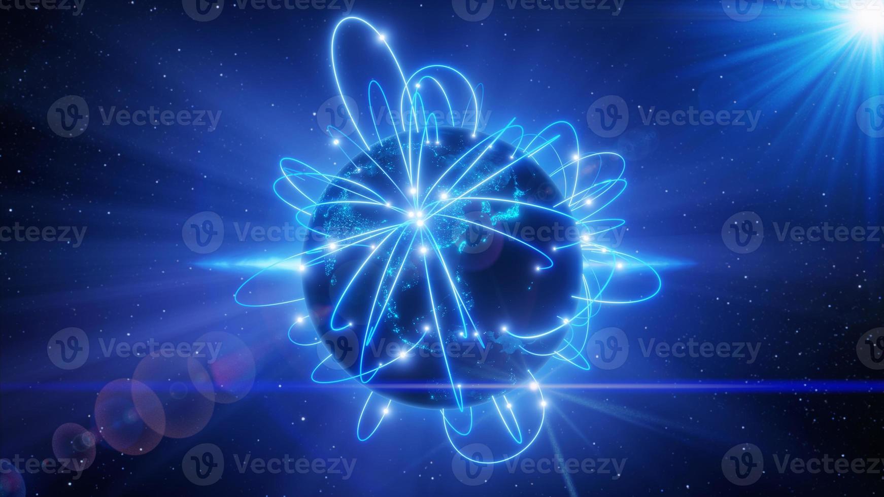 Globalization and communication concept. Earth and luminous rays. 3d rendering photo