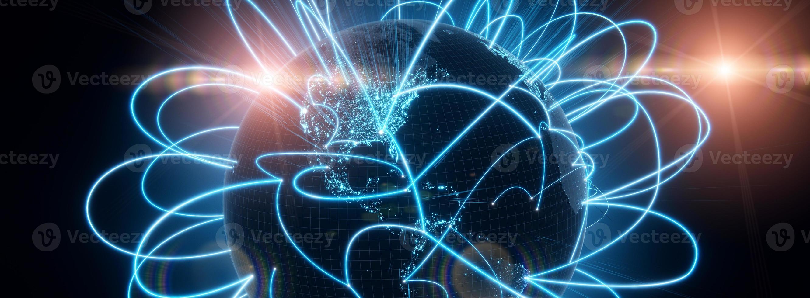Globalization and communication concept. Earth and luminous rays. 3d rendering photo