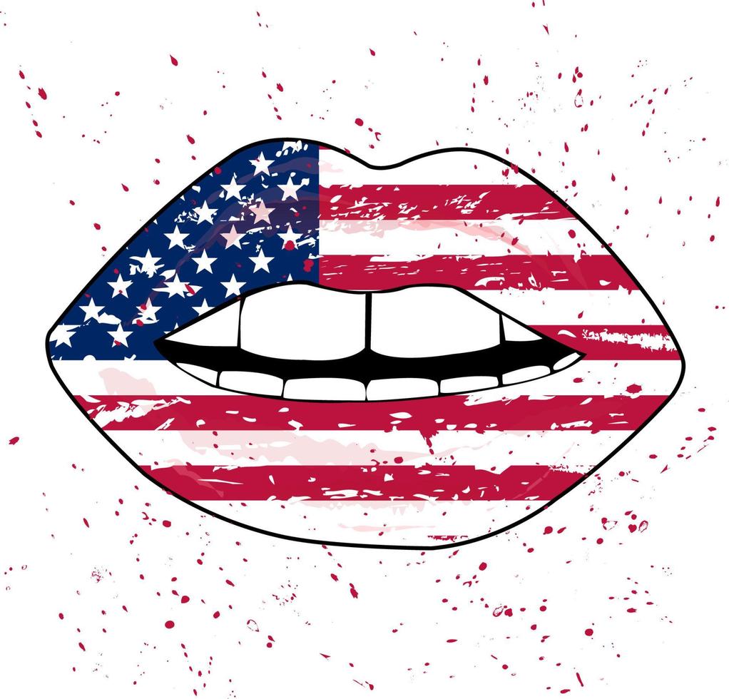 American Flag Lips grunge Independence day vector