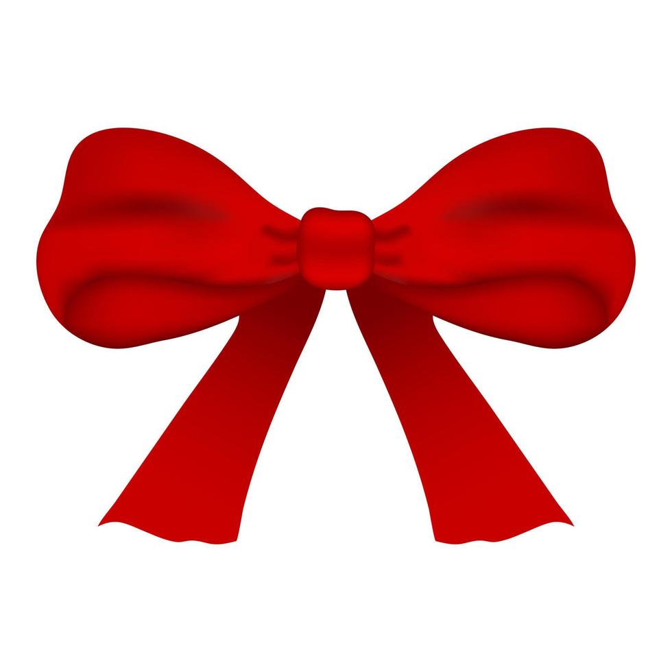 Red bow isolated on white background. Red satin bow with shadow, wrap element template. Vector illustration for your design.