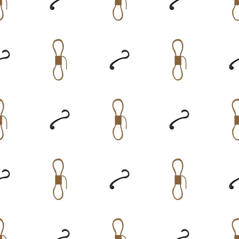Seamless pattern with rope and hook on white background. Vector illustration.