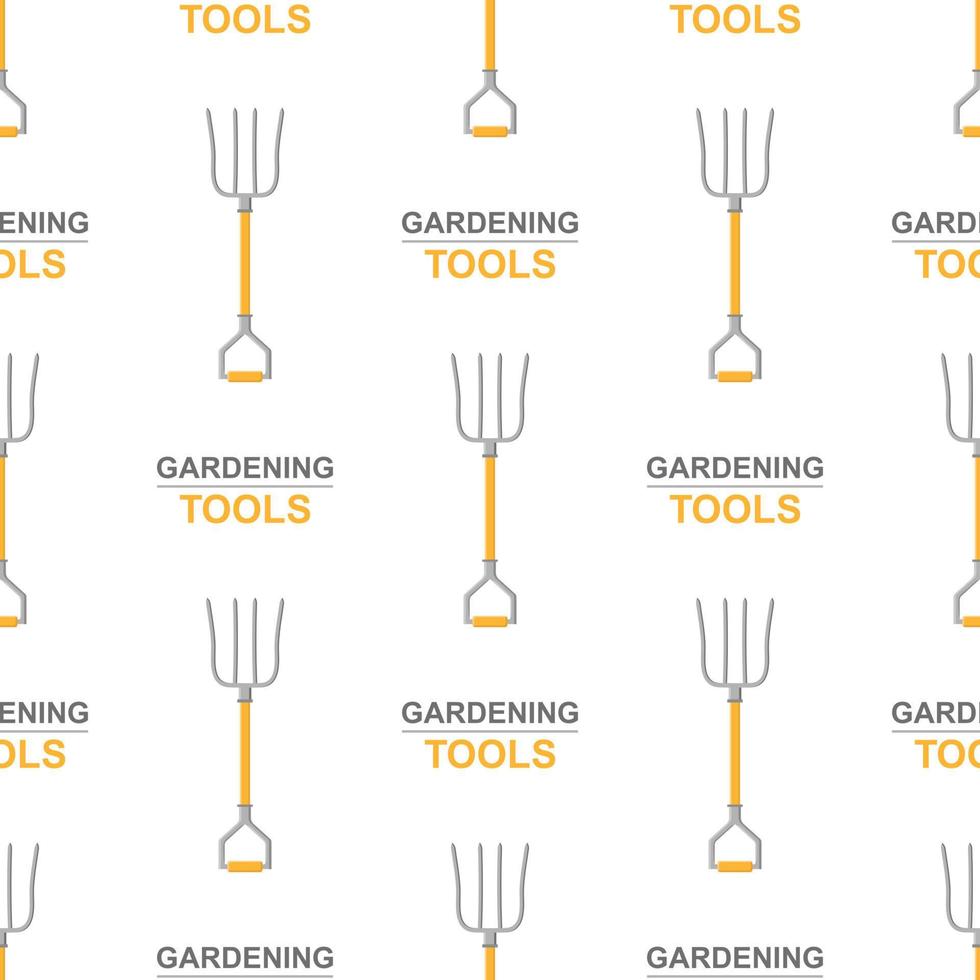 Seamless pattern with cartoon pitchforks on white background. Gardening tool. Vector illustration for any design