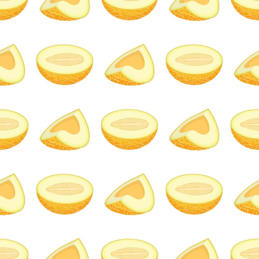 Seamless pattern with fresh half and cut slice melon fruit on white background. Honeydew melon. Summer fruits for healthy lifestyle. Organic fruit. Vector illustration for any design.
