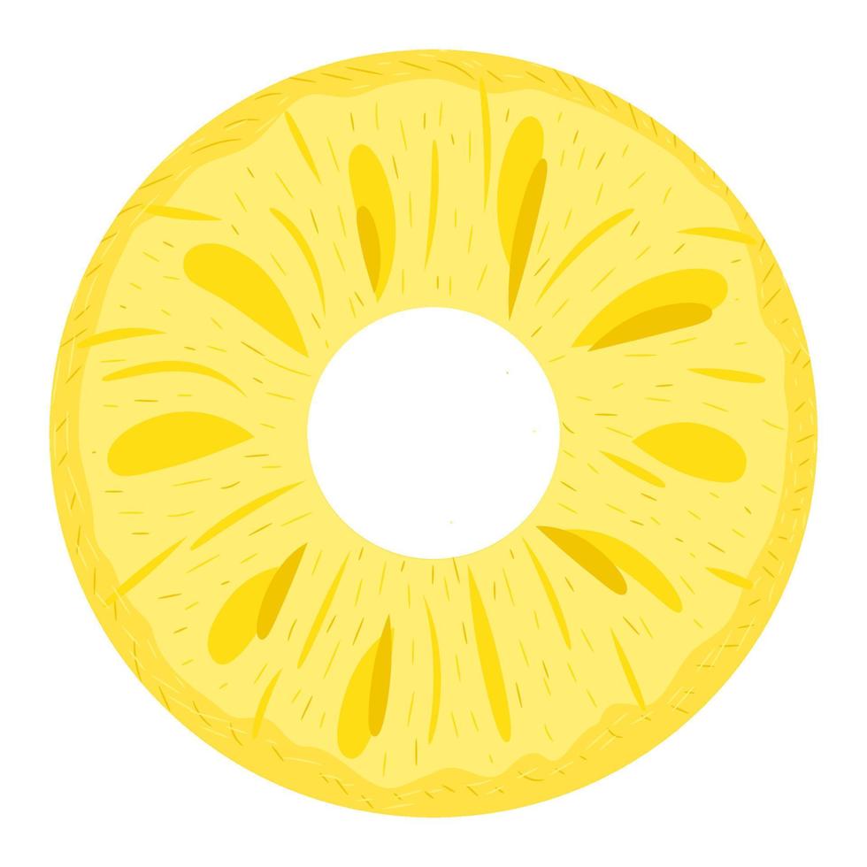 Rebanada fresca cortada anillos piña fruta aislado sobre fondo blanco. frutas de verano para un estilo de vida saludable. fruta organica estilo de dibujos animados ilustración vectorial para cualquier diseño. vector