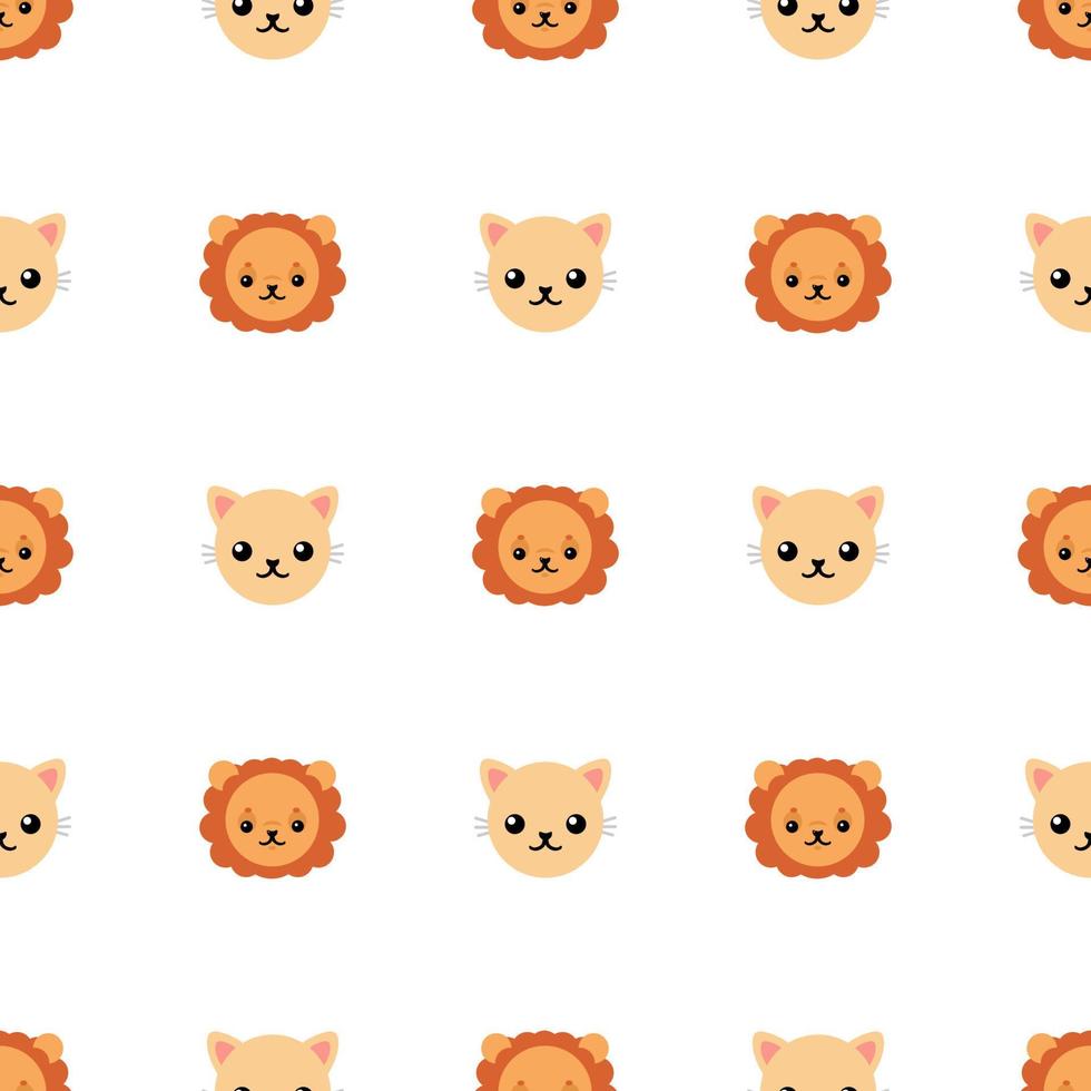 Seamless pattern with cute cat and lion. Vector illustration for design, web, wrapping paper, fabric, wallpaper.