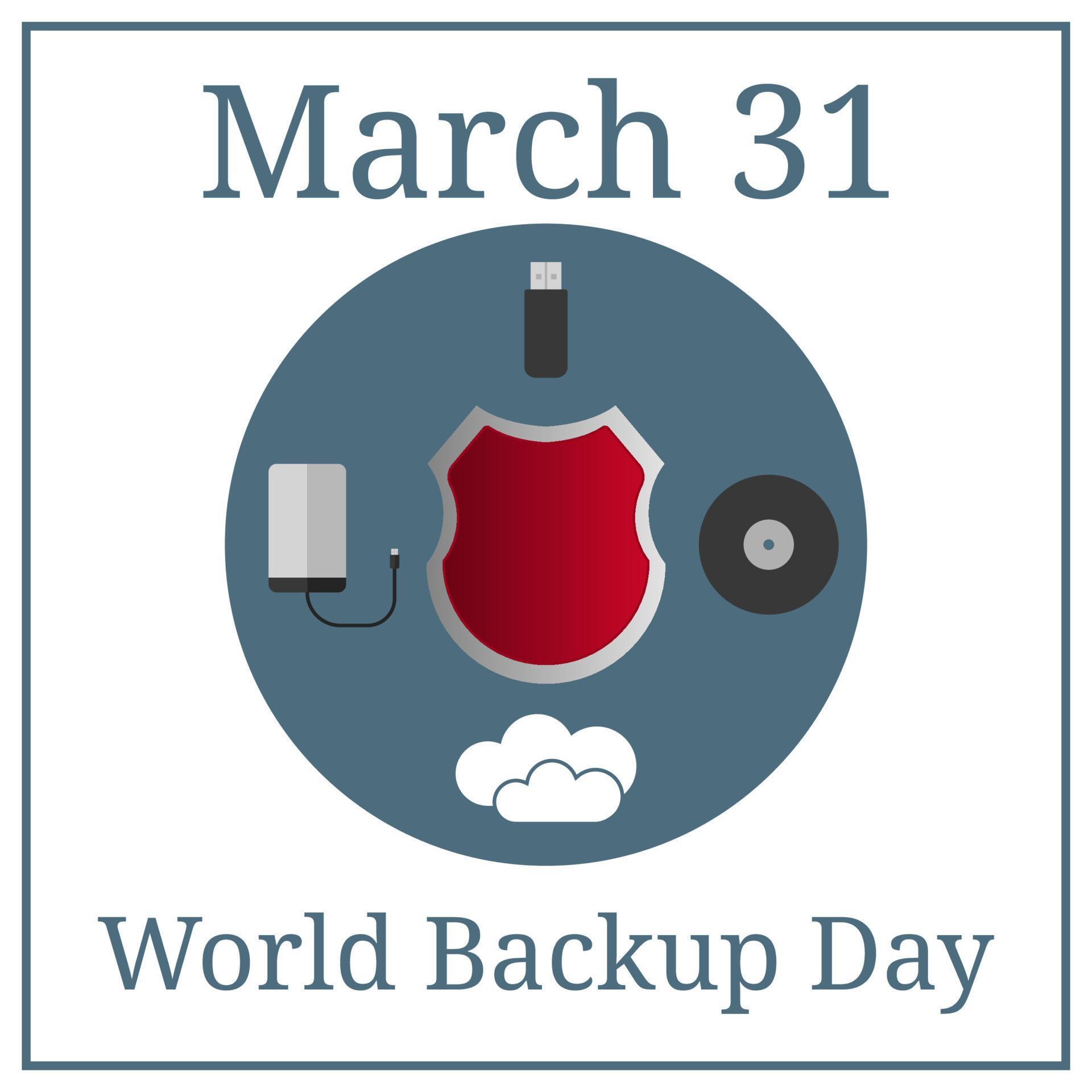 World Backup Day. March 31. March Holiday Calendar. Shield, Flash Drive