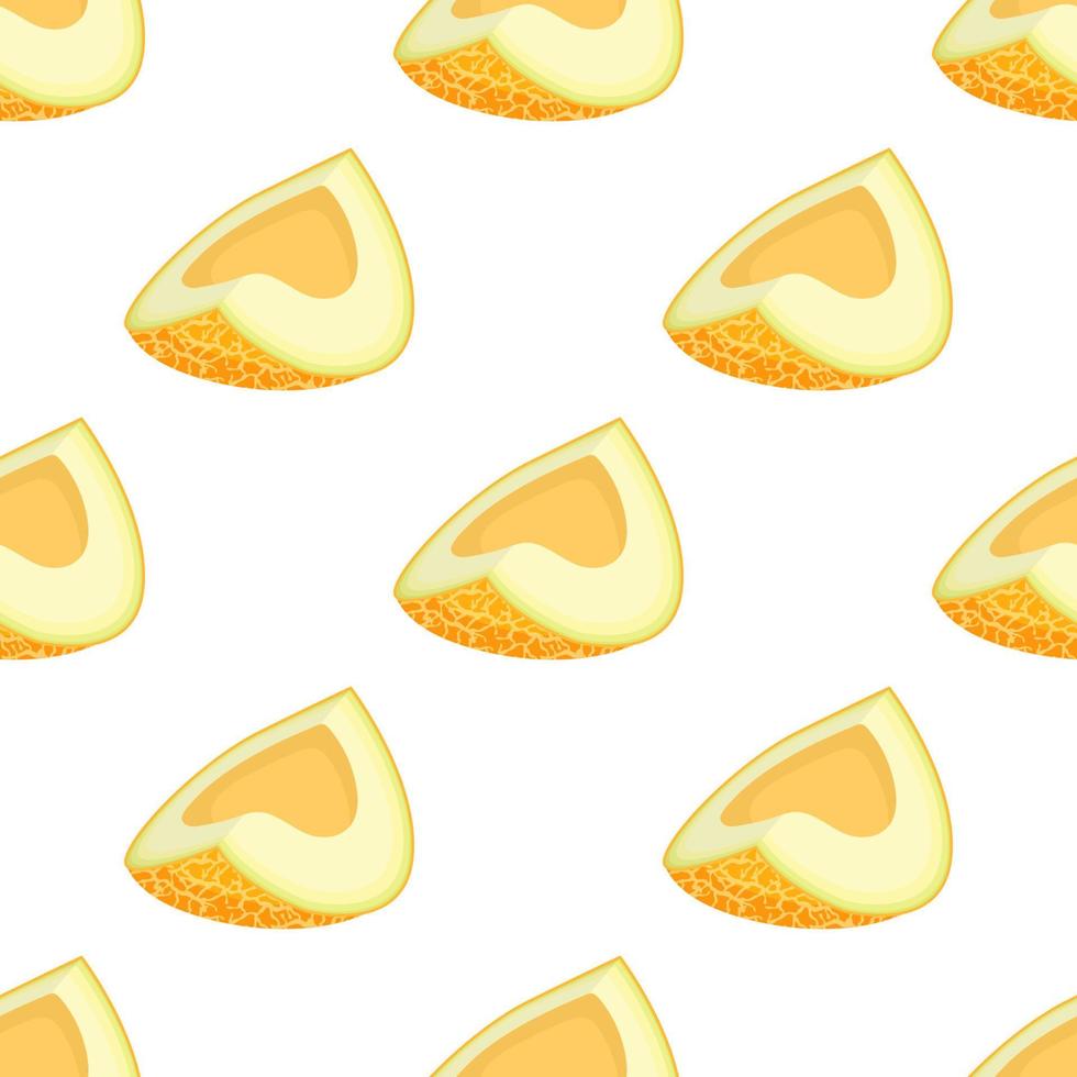 Seamless pattern with fresh cut slice melon fruit on white background. Honeydew melon. Summer fruits for healthy lifestyle. Organic fruit. Cartoon style. Vector illustration for any design.