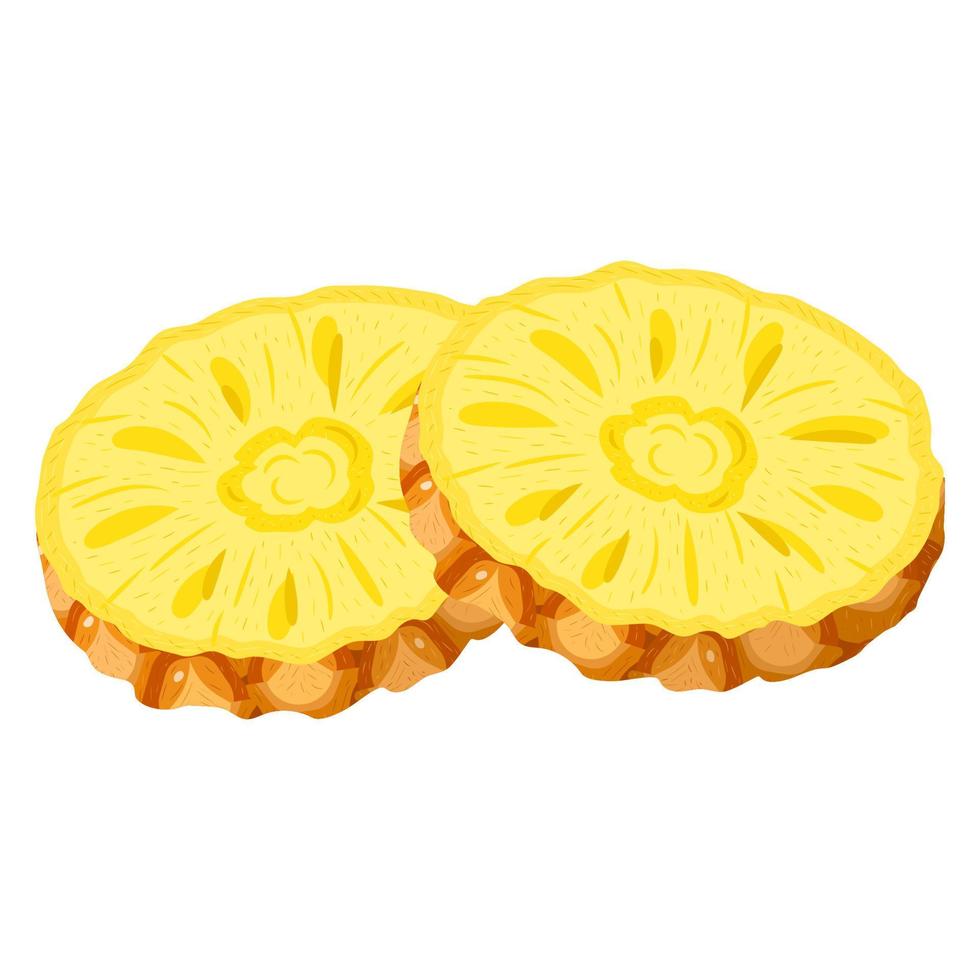 Fresh cut slice rings pineapple fruit isolated on white background. Summer fruits for healthy lifestyle. Organic fruit. Cartoon style. Vector illustration for any design.
