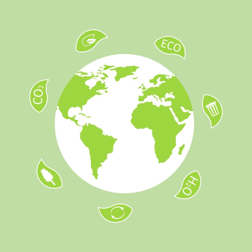 Earth Globe with Leaves for World Environment Day. Ecology planet. Eco friendly design. Vector illustration.