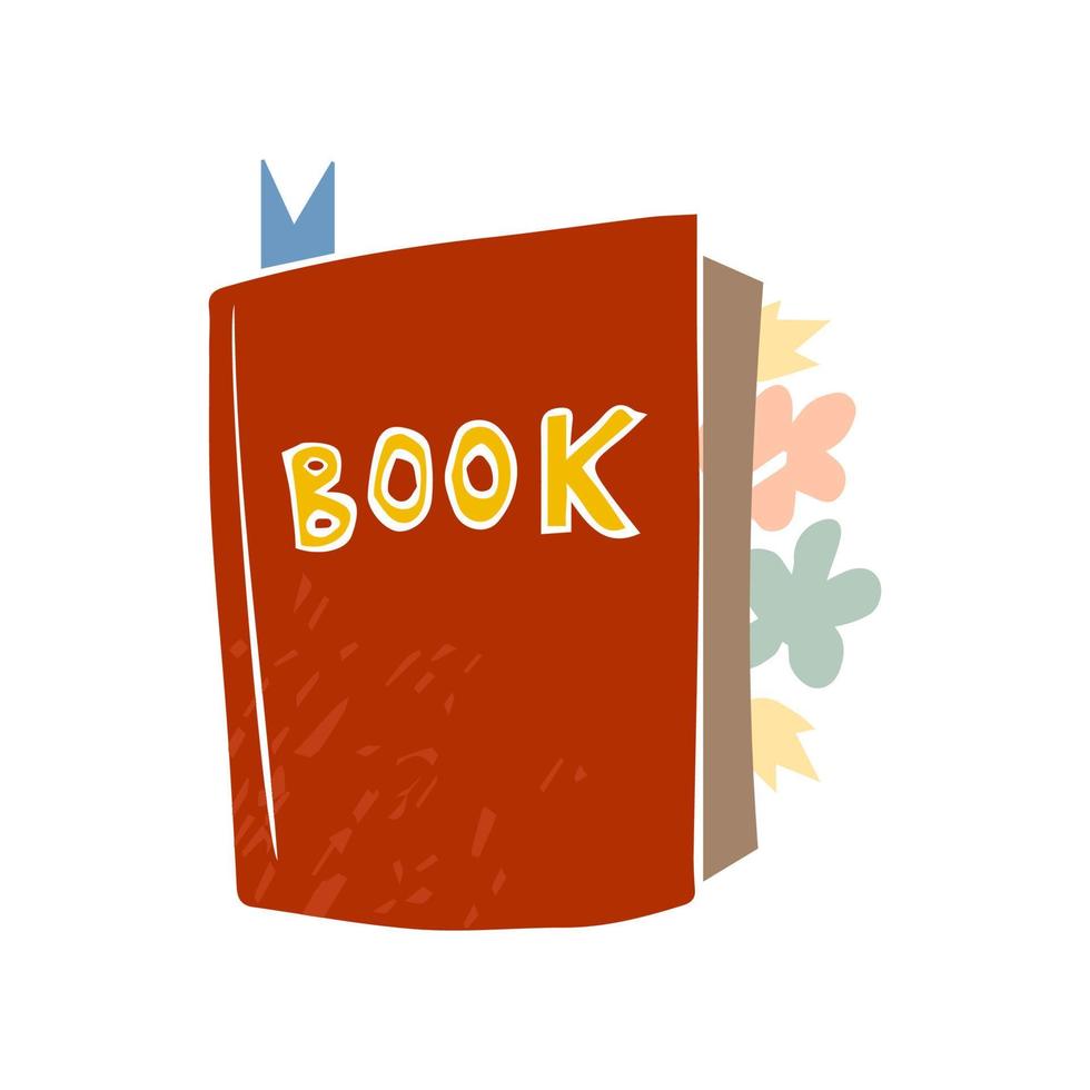 Red book with bookmark, cute vector illustration