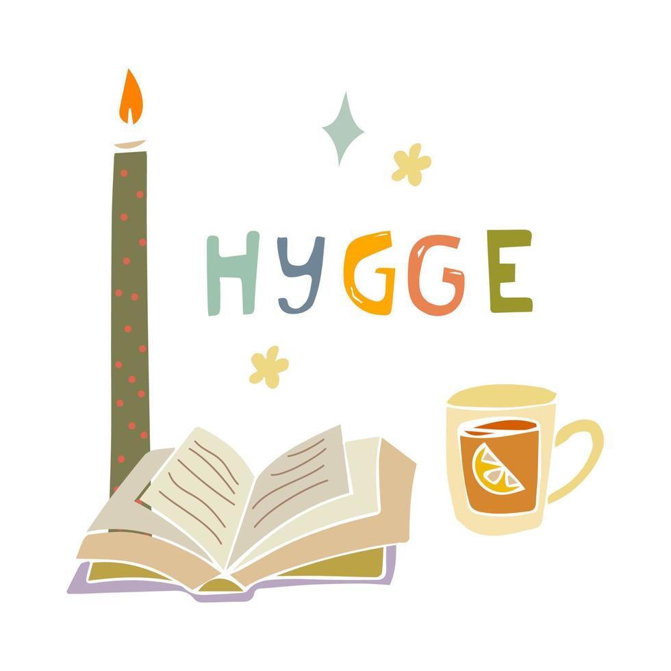 Hygge set cozy hand drawn illustration vector