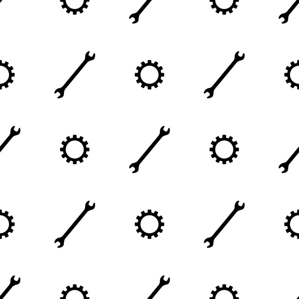 Seamless pattern with wrench and gear icons. Spanner key. Repair symbols. Simple style. Vector illustration for design, web, wrapping paper, fabric, wallpaper.