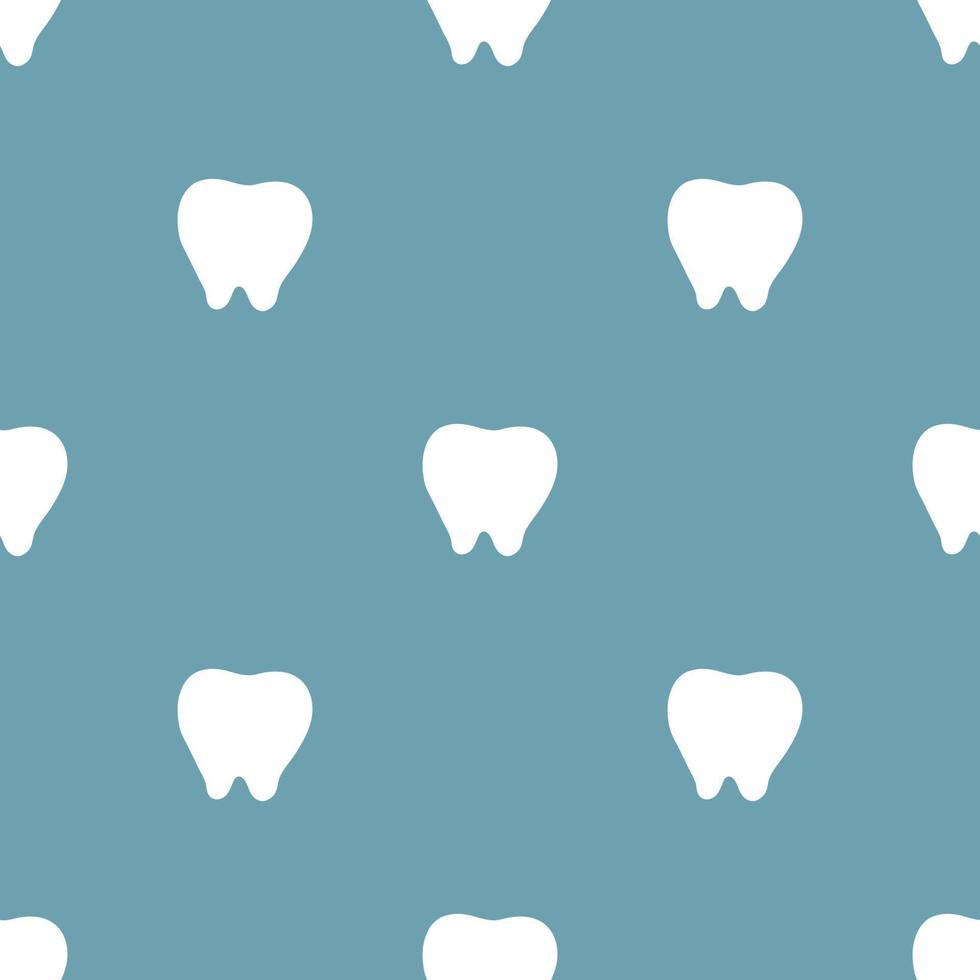 Seamless pattern with white tooth icon on blue background. Dentist concept. Vector illustration for design, web, wrapping paper, fabric, wallpaper.