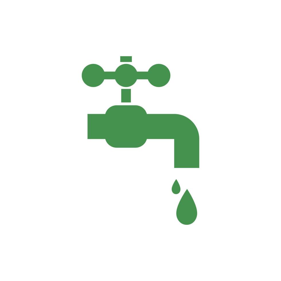 Water tap with falling drop. Green ecological sign. Protect planet. Vector illustration for design.