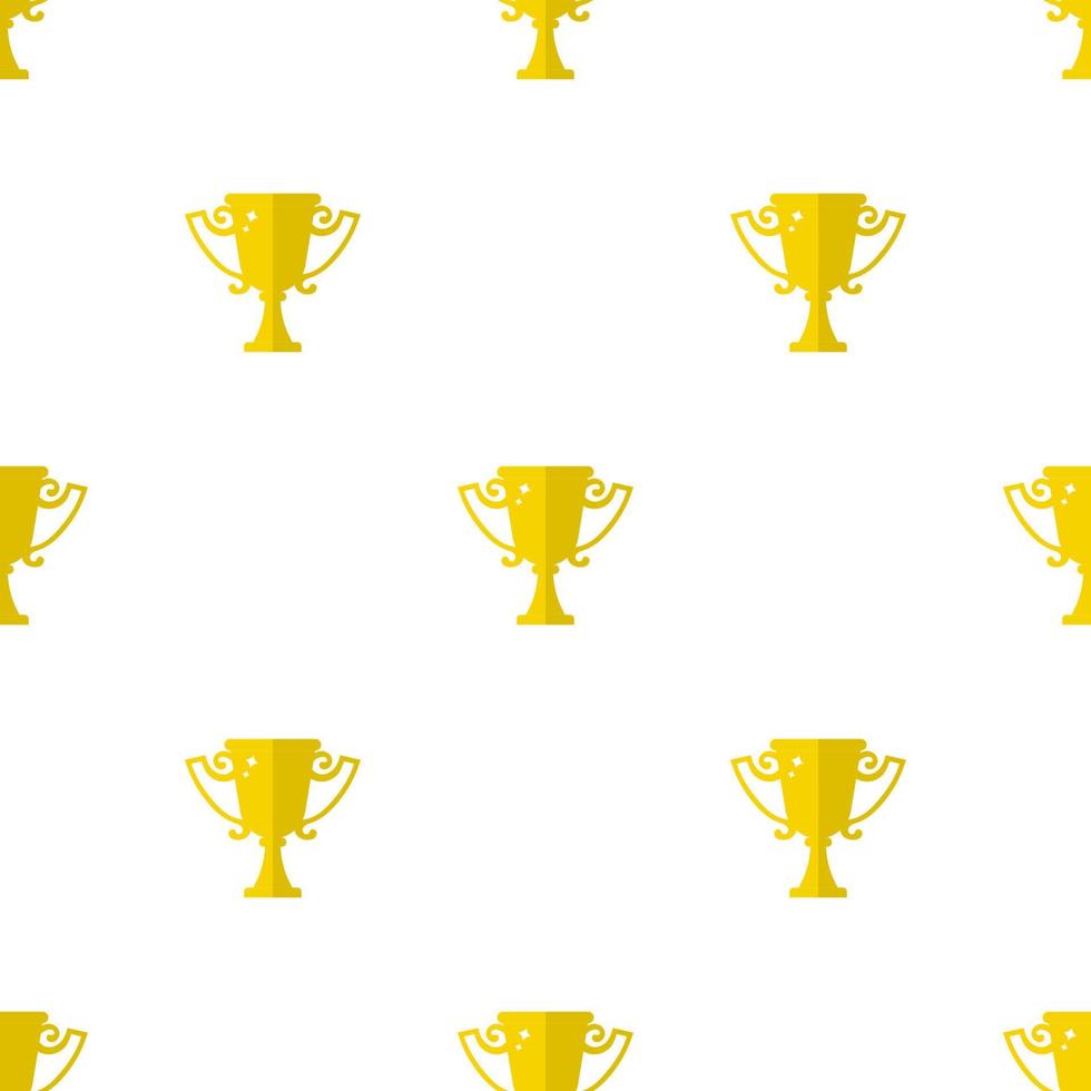 Seamless pattern with winner trophy cup icon. First place. Flat golden trophy isolated on white background. Vector illustration for design, web, wrapping paper, fabric, wallpaper.
