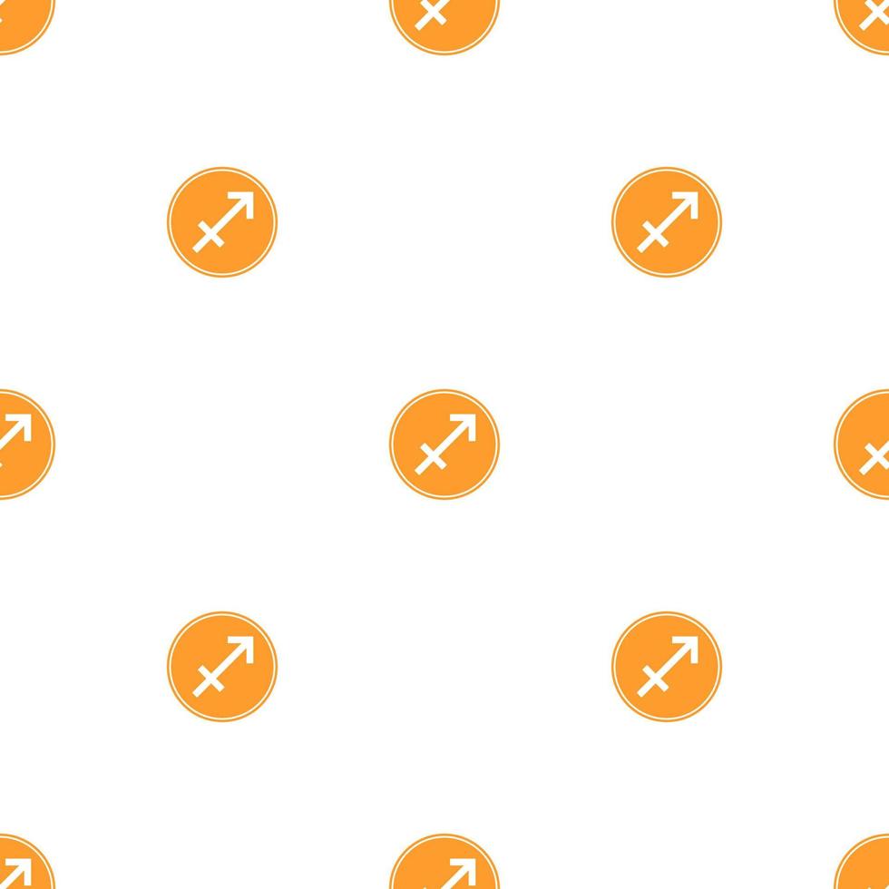 Seamless pattern with sagittarius zodiac sign. Astrological, horoscope sign. Zodiac symbol. Fire element. Sticker. Vector illustration for design, web, wrapping paper, fabric, wallpaper.