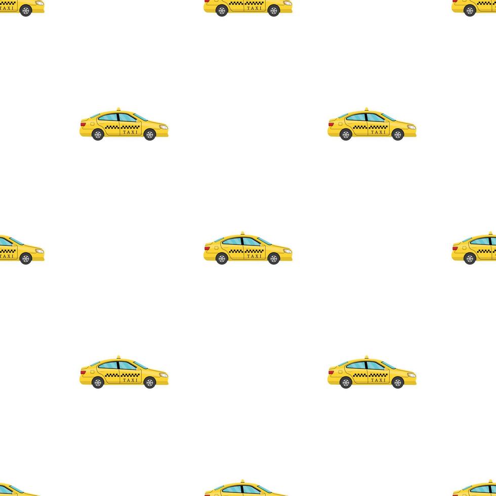 patrón sin costuras con taxi de coche en estilo de dibujos animados. vista desde el lado. taxi taxi coche amarillo sobre fondo blanco. ilustración vectorial para diseño, web, papel de envolver, tela, papel tapiz. vector