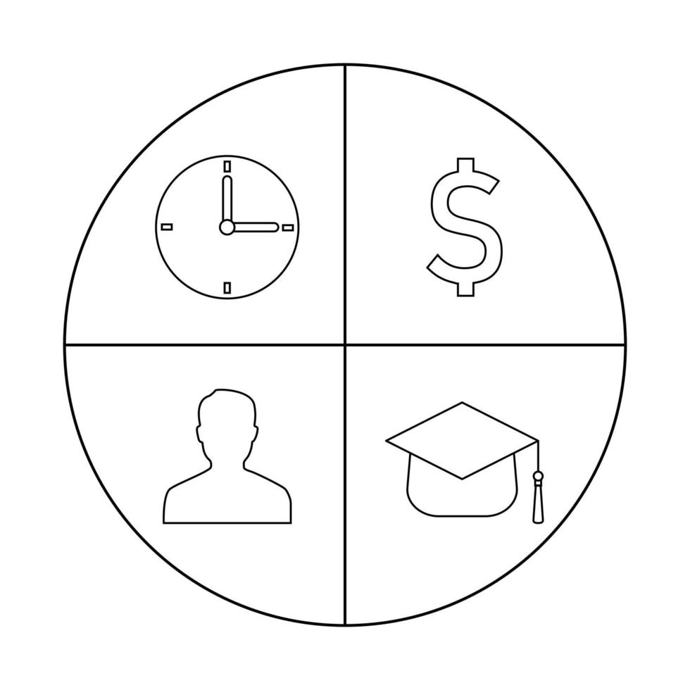 iconos de estilo de línea de tiempo, dinero, hombre, conocimiento. concepto de negocio. ilustración vectorial limpia y moderna para diseño, web. vector