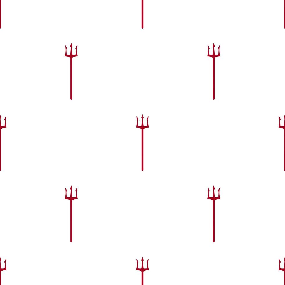 Seamless pattern with red devil tridents on white background. Hell concept. Vector illustration for design, web, wrapping paper, fabric, wallpaper.