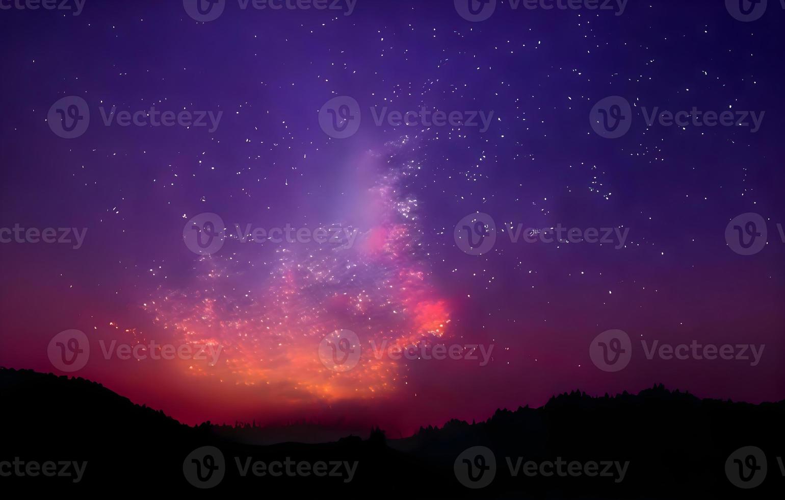 Night landscape with colorful Milky Way and mountains. Starry sky with hills at summer. Beautiful Universe. Space background photo