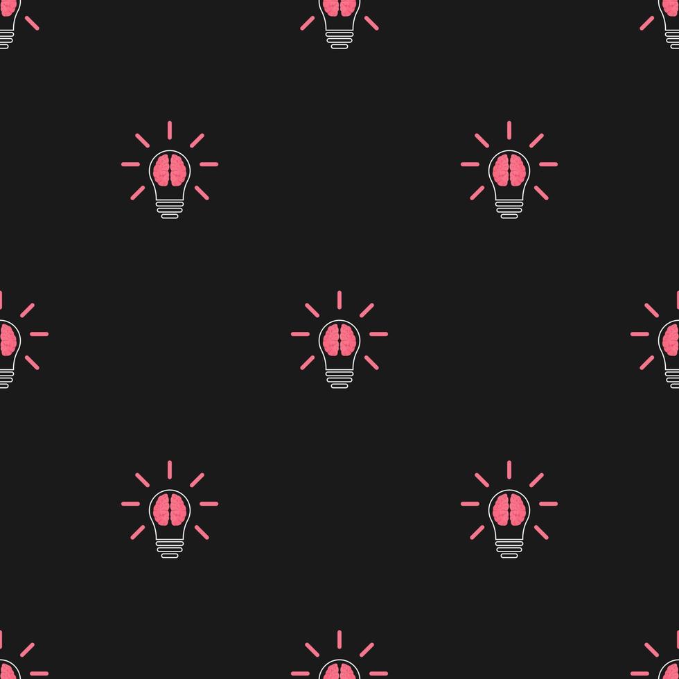Seamless pattern with brain in lightbulb. Creative idea template. Vector illustration for design, web, wrapping paper, fabric, wallpaper.