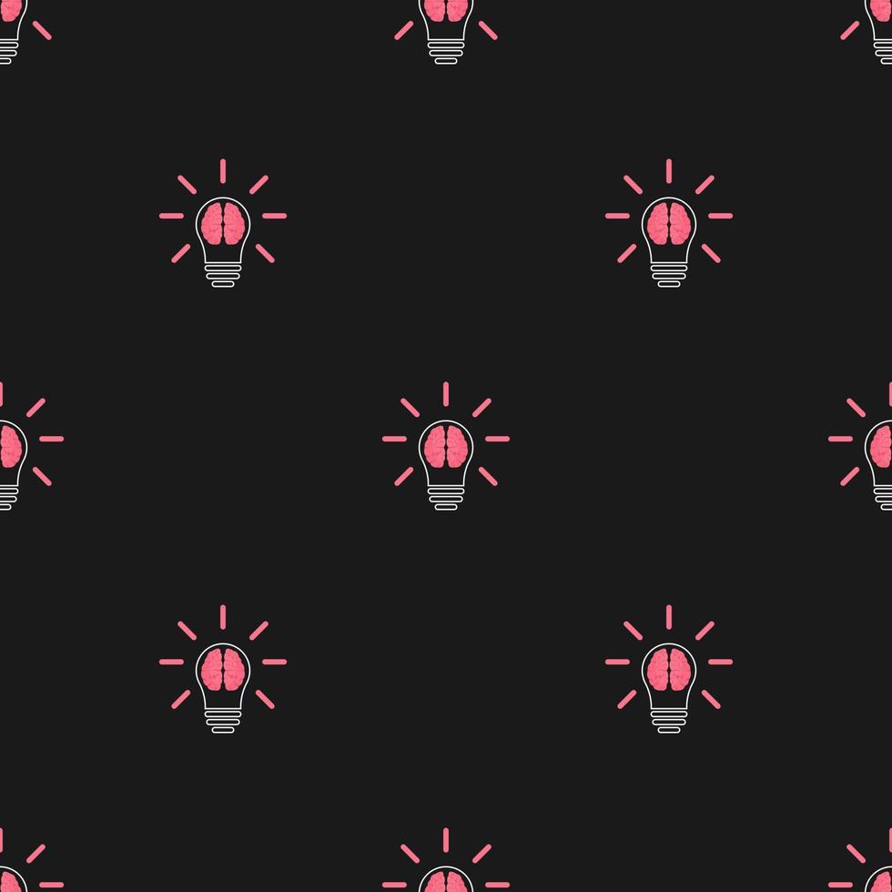 Seamless pattern with brain in lightbulb. Creative idea template. Vector illustration for design, web, wrapping paper, fabric, wallpaper.