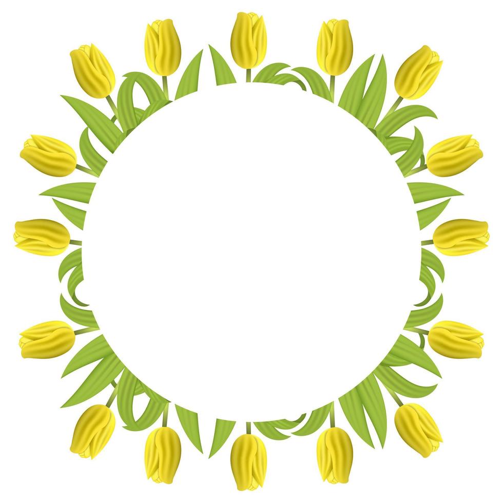 Banner Template Background with Yellow Tulips. Square Frame of Tulips with Space for Text. Banner, greeting card, invitation, voucher, flyers, posters, brochure, coupon discount. Vector illustration.