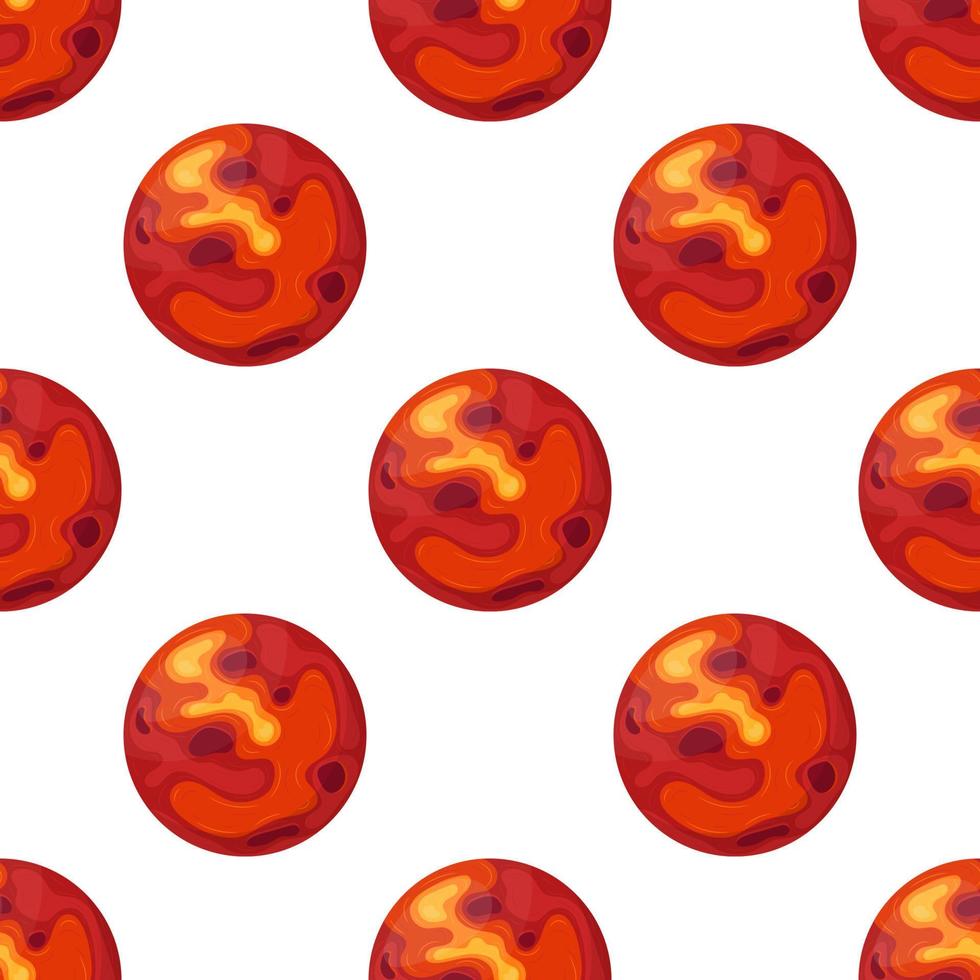 Seamless pattern with mars planet isolated on white background. Planet of solar system. Cartoon style vector illustration for any design.