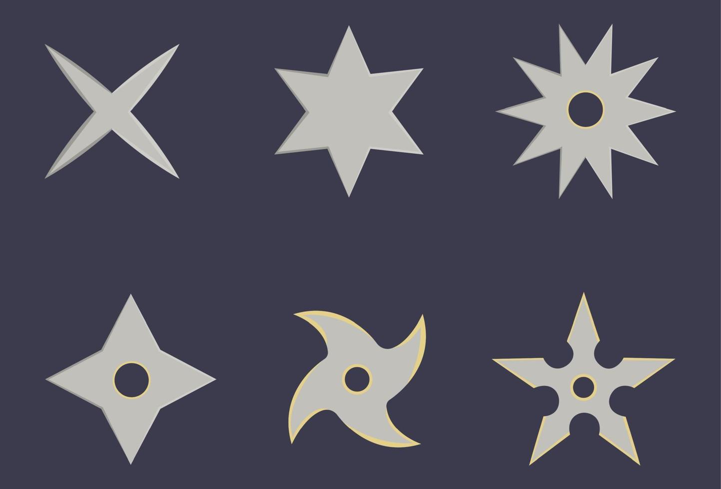 Set of shuriken icons. Ninja weapon. Samurai equipment. Cartoon style. Clean and modern vector illustration for design, web.