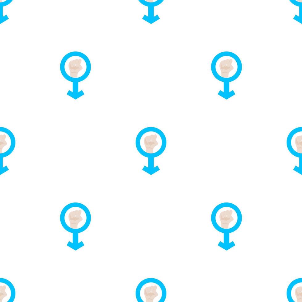 Seamless pattern with man's resist symbol on white background. Male symbol. Man power. Fist raised up. Vector illustration for design, web, wrapping paper, fabric, wallpaper.