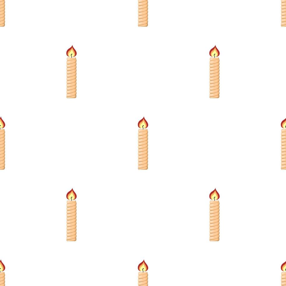Seamless pattern with burning candle from paraffin wax on white background. Cartoon style. Vector illustration.