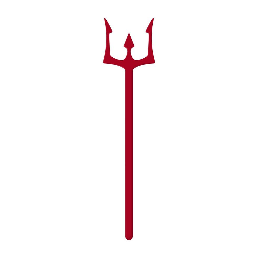 Red trident isolated on white background. Devil, neptune trident. Cartoon style. Clean and modern vector illustration for design, web.