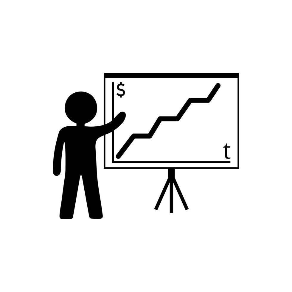 Person with growing chart icon. Business presentation, analyzing, statistical, report. Business concept. Schedule and human. Vector illustration for design, web, infographic.