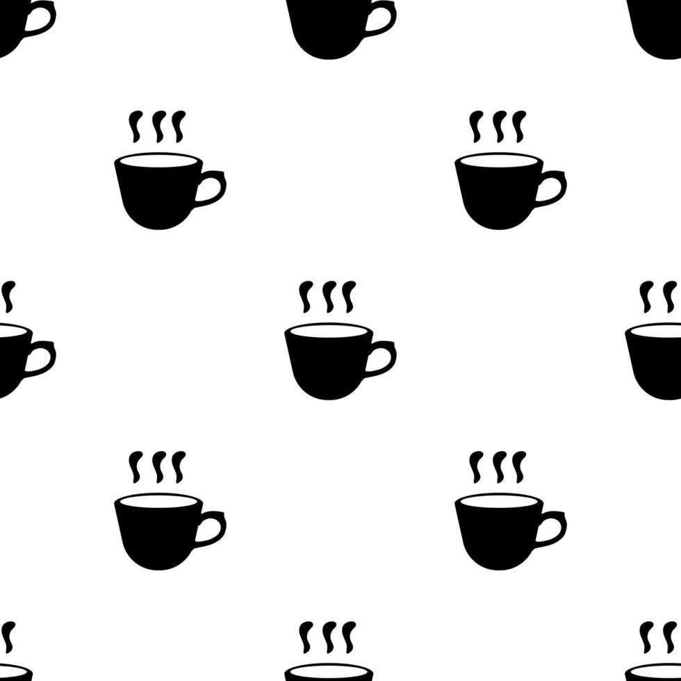 patrón impecable con silueta negra de taza de café o té sobre fondo blanco. icono sencillo. ilustración vectorial para diseño, web, papel de regalo, tela vector