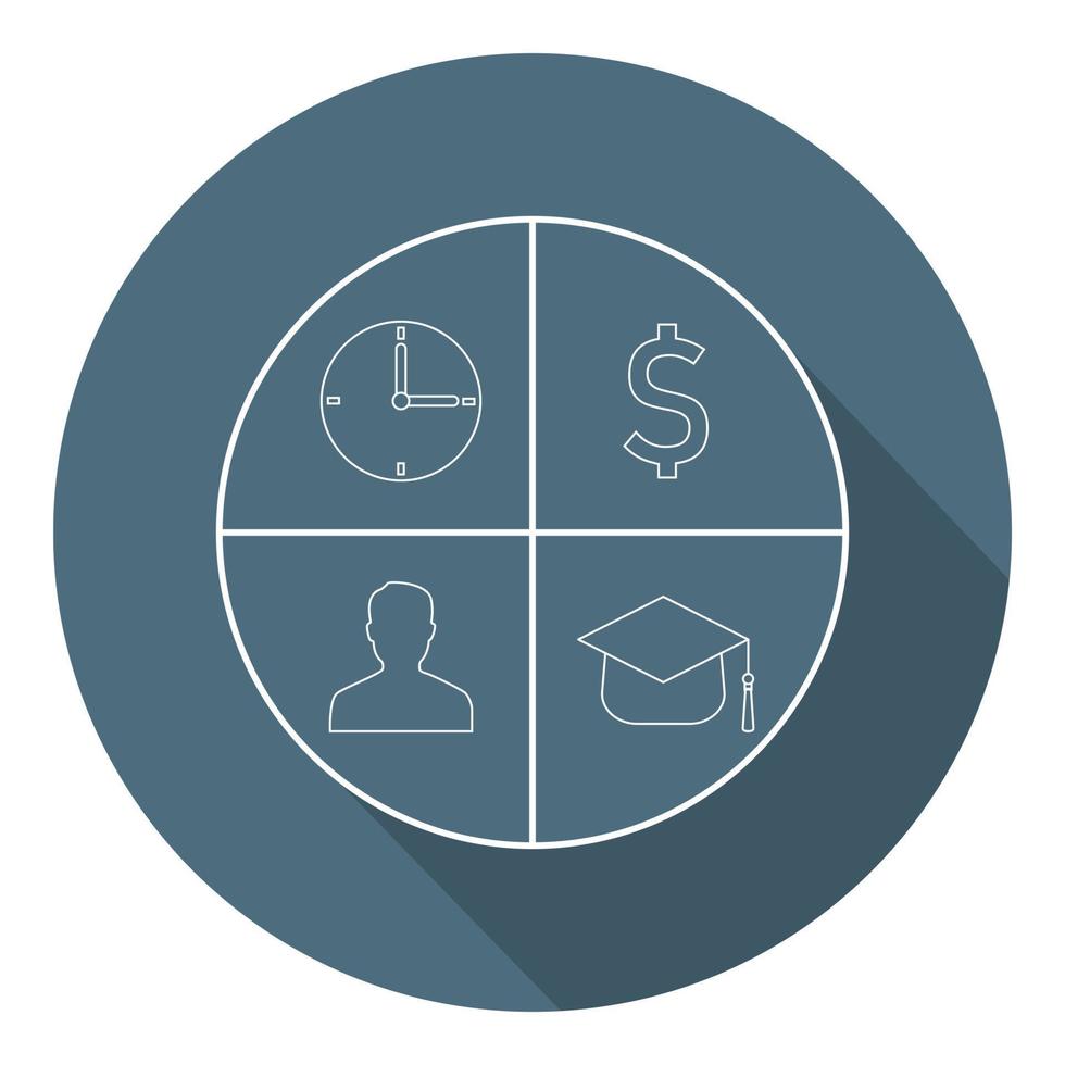 Time, Money, Man, Knowledge Icons in Circle. Business Concept. Flat Style. Vector illustration for Your Design, Web.