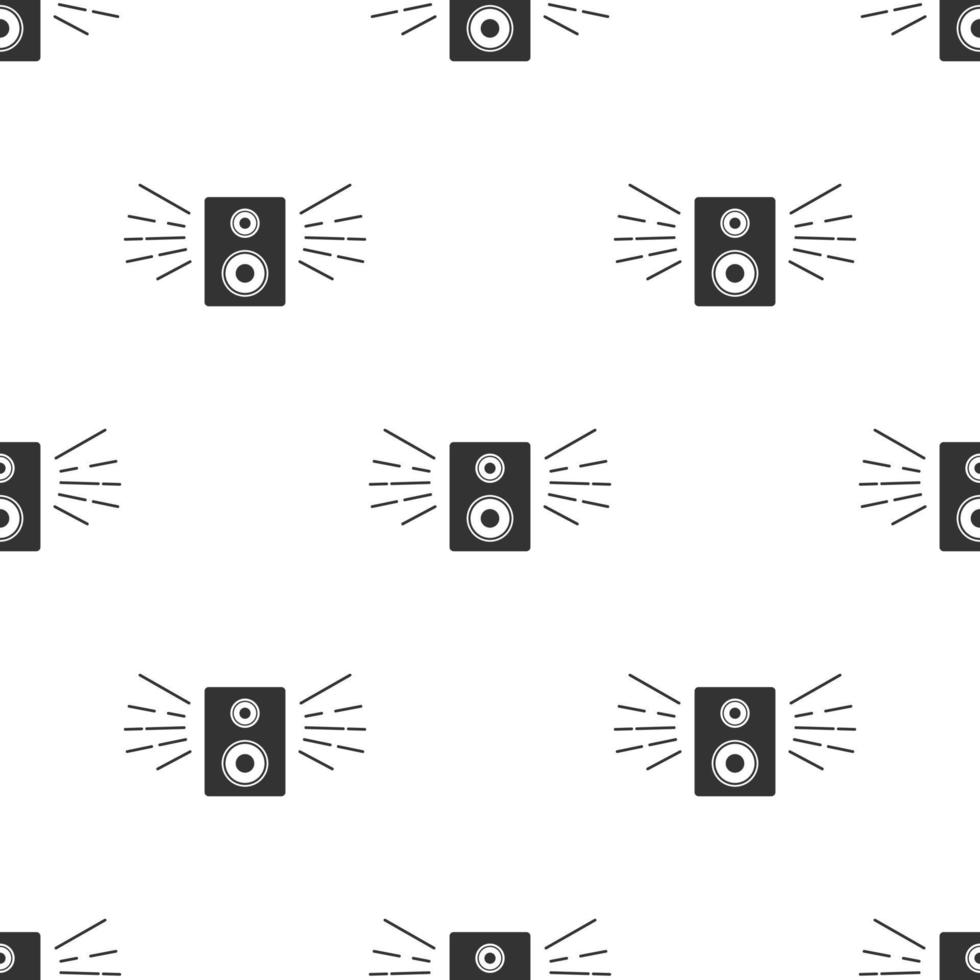 Seamless pattern with black silhouette of music speaker on white background. Simple icon. Holiday decorative elements. Vector illustration for design, web, wrapping paper, fabric