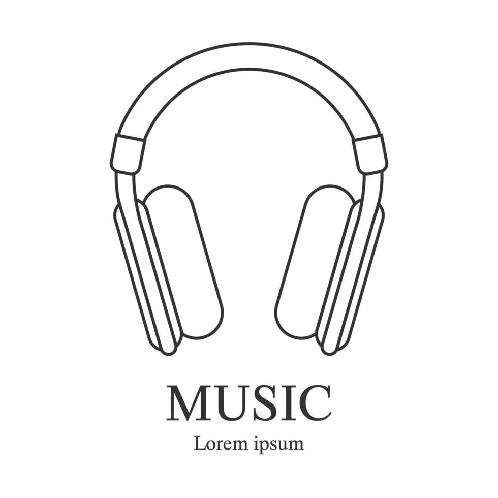 icono de estilo de línea de auriculares. plantilla de logotipo de música. sello de estudio de grabación. placa de radio con texto de muestra. ilustración vectorial limpia y moderna para diseño, web. vector