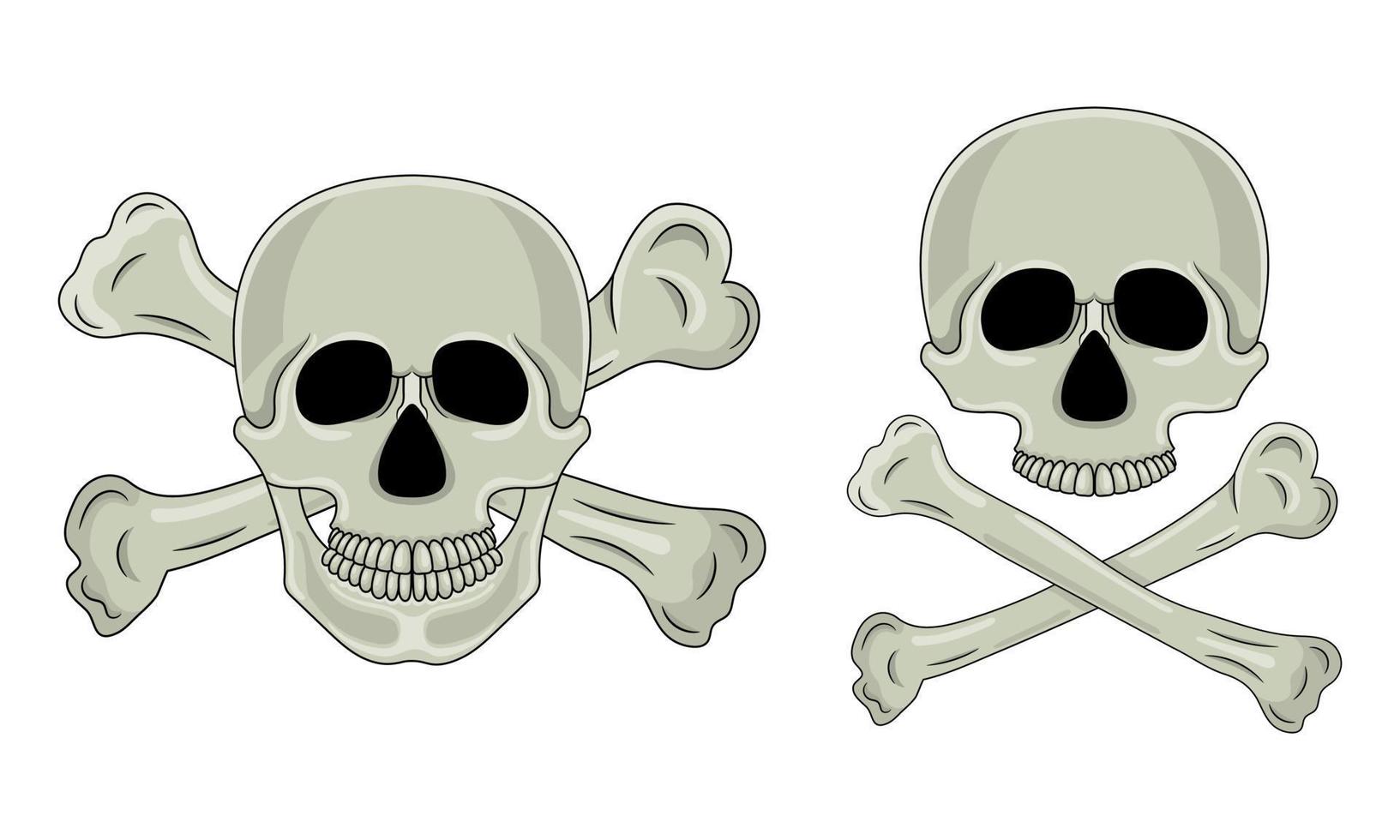 cráneo y huesos cruzados aislados sobre fondo blanco. cráneo humano de dibujos animados con mandíbula. ilustración vectorial para cualquier diseño. vector